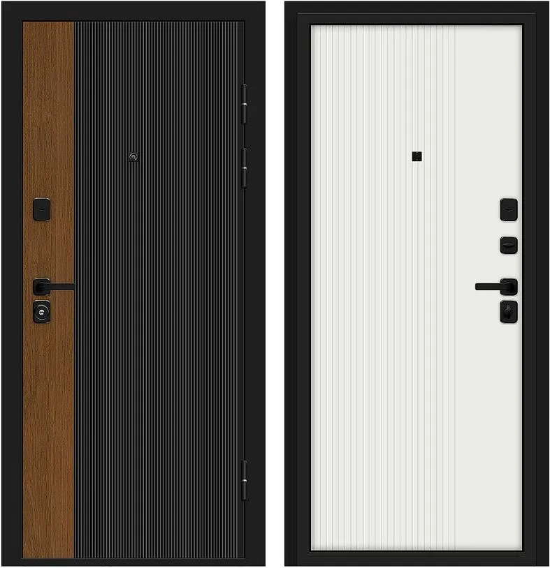 Фото Дверь Браво Optim Z-2 Вертикаль Муар черный-Грецкий Орех/Белый DIS007399